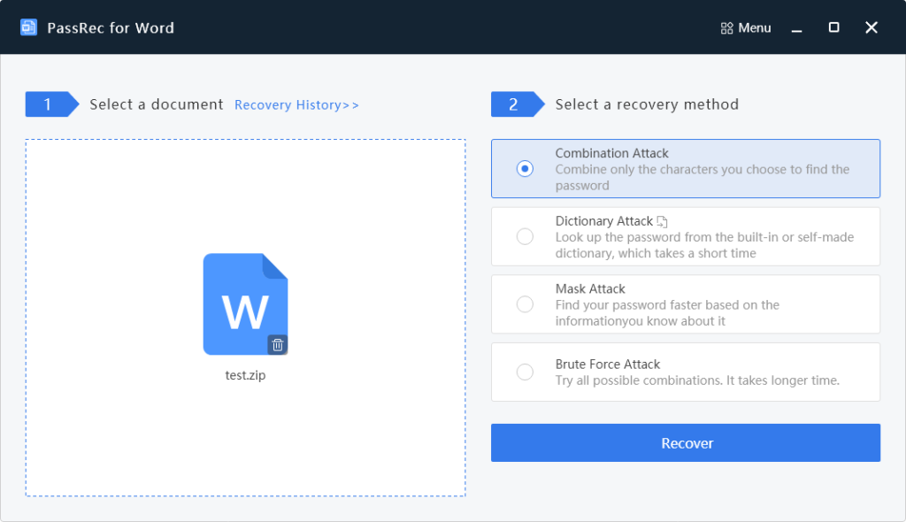 Online Word Password Recovery